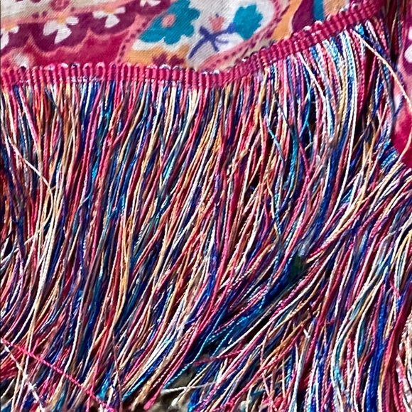 Chico's Blue and Pink Kimono with Fringe Detail - Picture 9 of 14